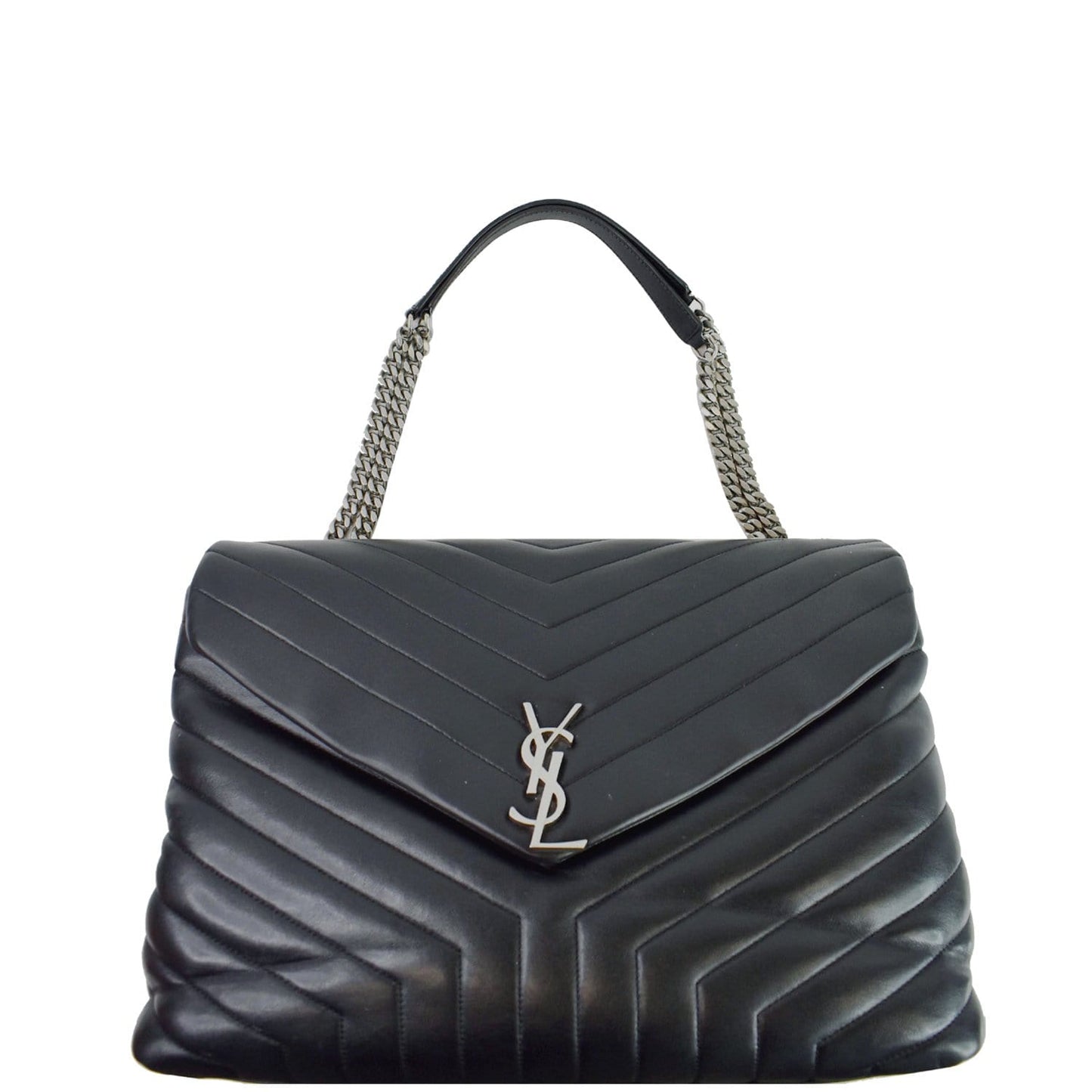 SAINT LAURENT Large Loulou Calfskin Matelasse Chain Shoulder Bag Black
