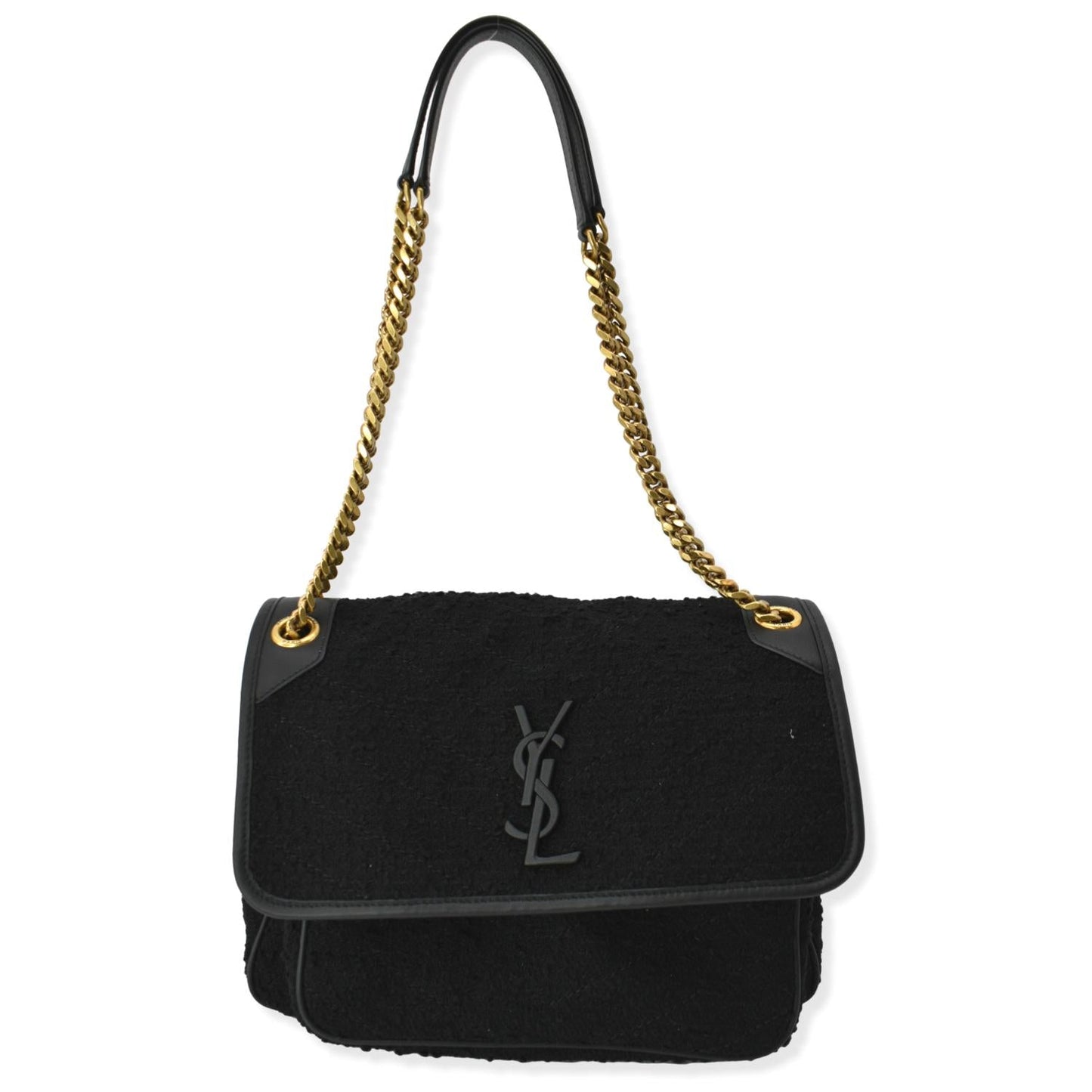 SAINT LAURENT Niki Medium Tweed Shoulder Bag Black