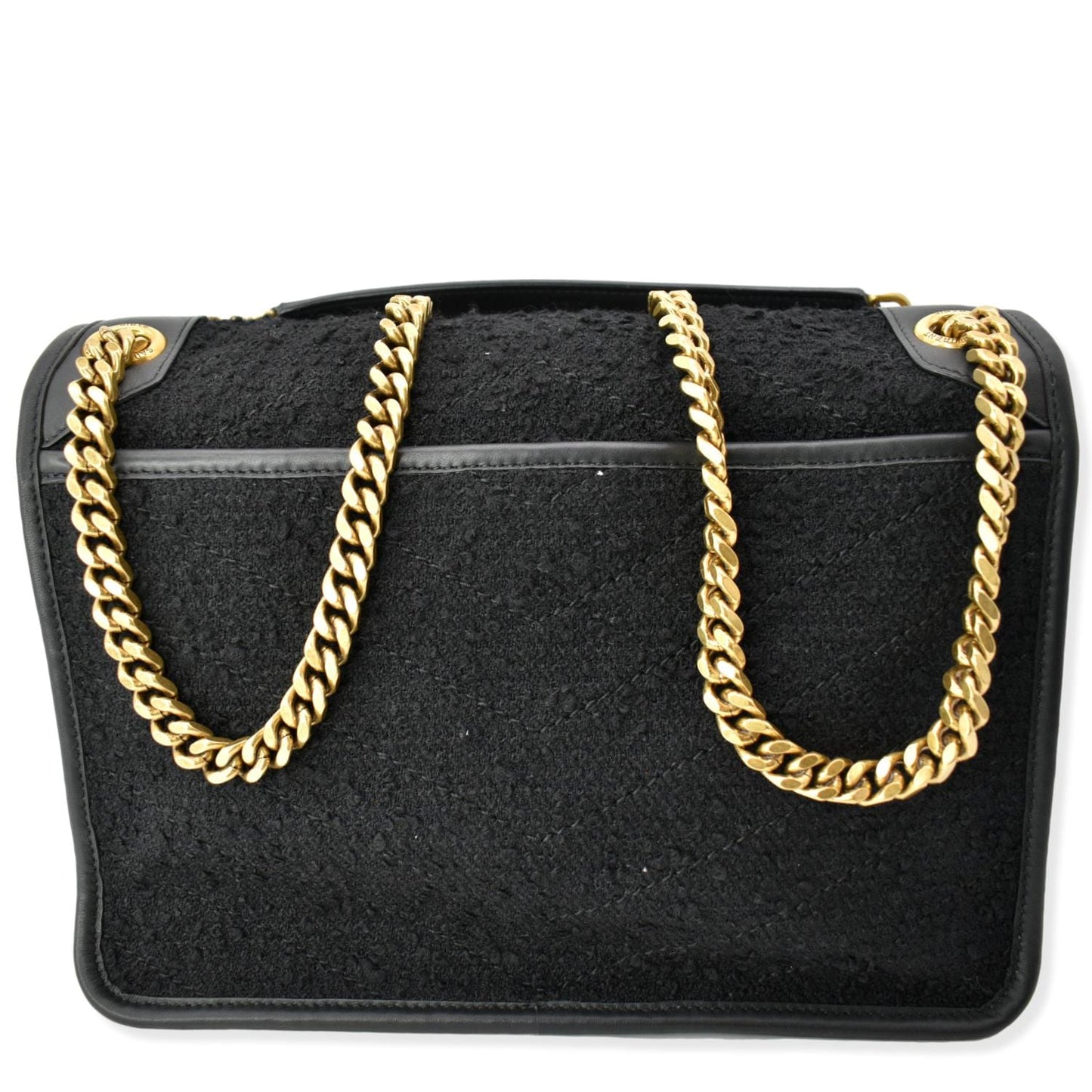 SAINT LAURENT Niki Medium Tweed Shoulder Bag Black