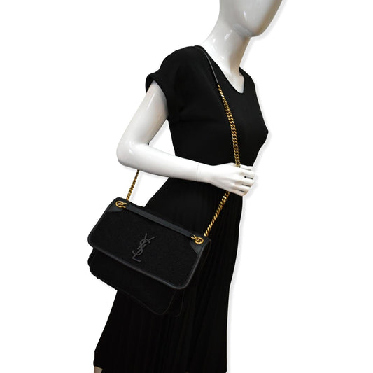 SAINT LAURENT Niki Medium Tweed Shoulder Bag Black
