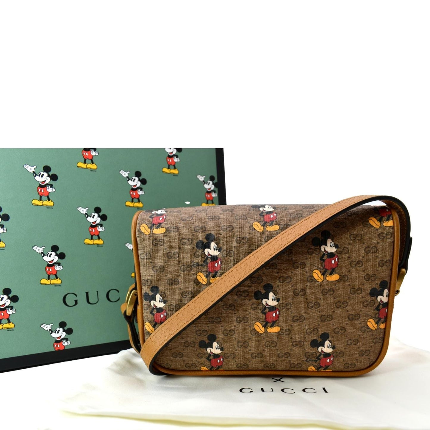 GUCCI x Disney Mickey Mo GG Supreme Coated Canvas Crossbody Bag Brown 602536