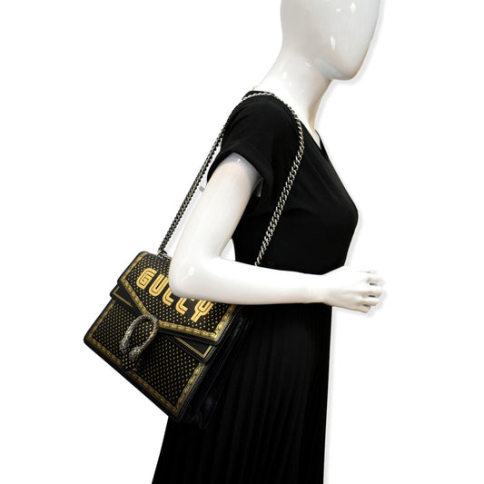 GUCCI Guccy Dionysus Medium Star Print Leather Shoulder Bag Black 400235
