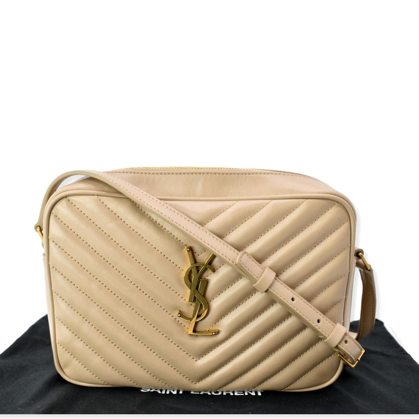 SAINT LAURENT Lou Leather Camera Crossbody Bag Beige