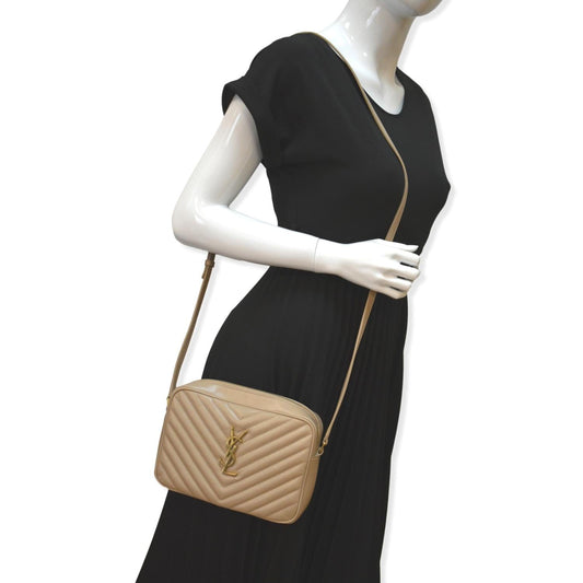 SAINT LAURENT Lou Leather Camera Crossbody Bag Beige