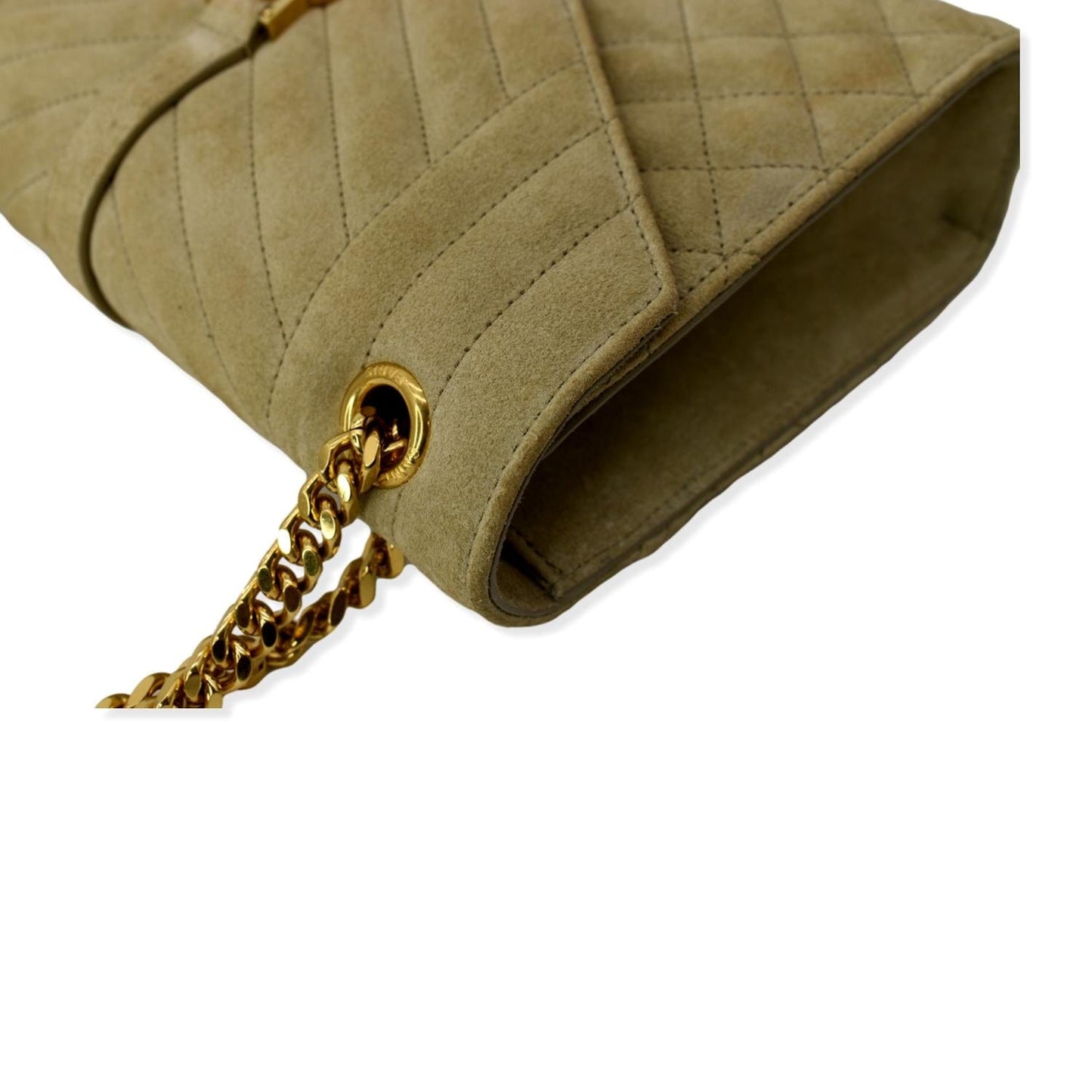 SAINT LAURENT Medium Envelope Matelasse Suede Crossbody Bag Beige