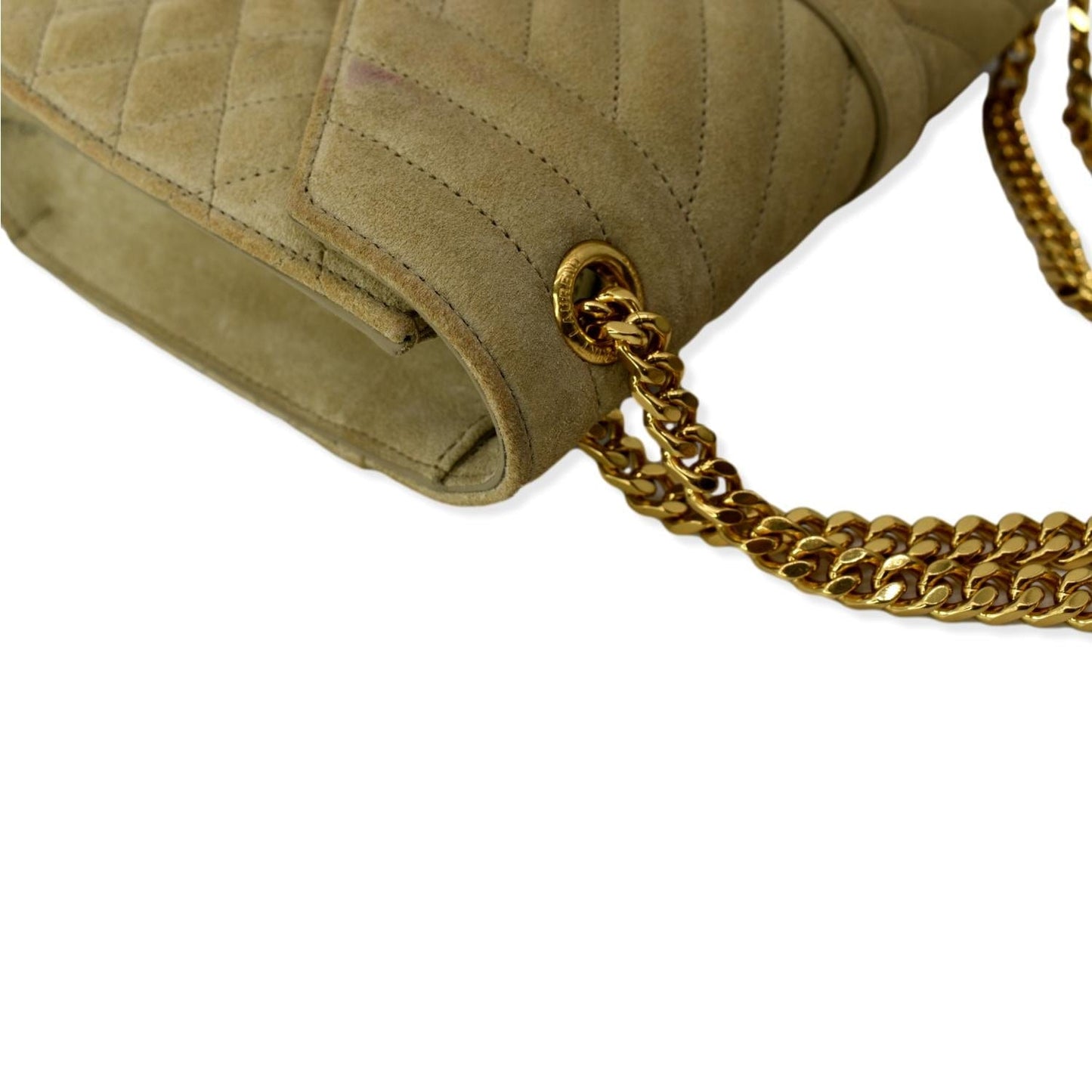 SAINT LAURENT Medium Envelope Matelasse Suede Crossbody Bag Beige