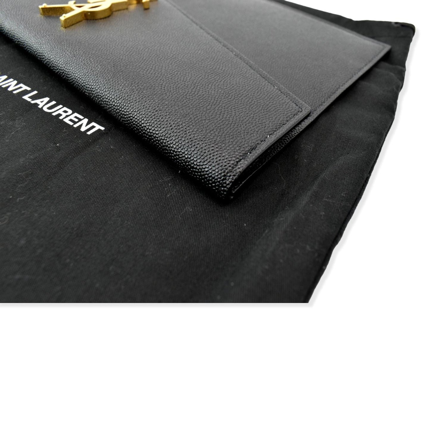 SAINT LAURENT Uptown Envelope Grain De Poudre Leather Clutch Black
