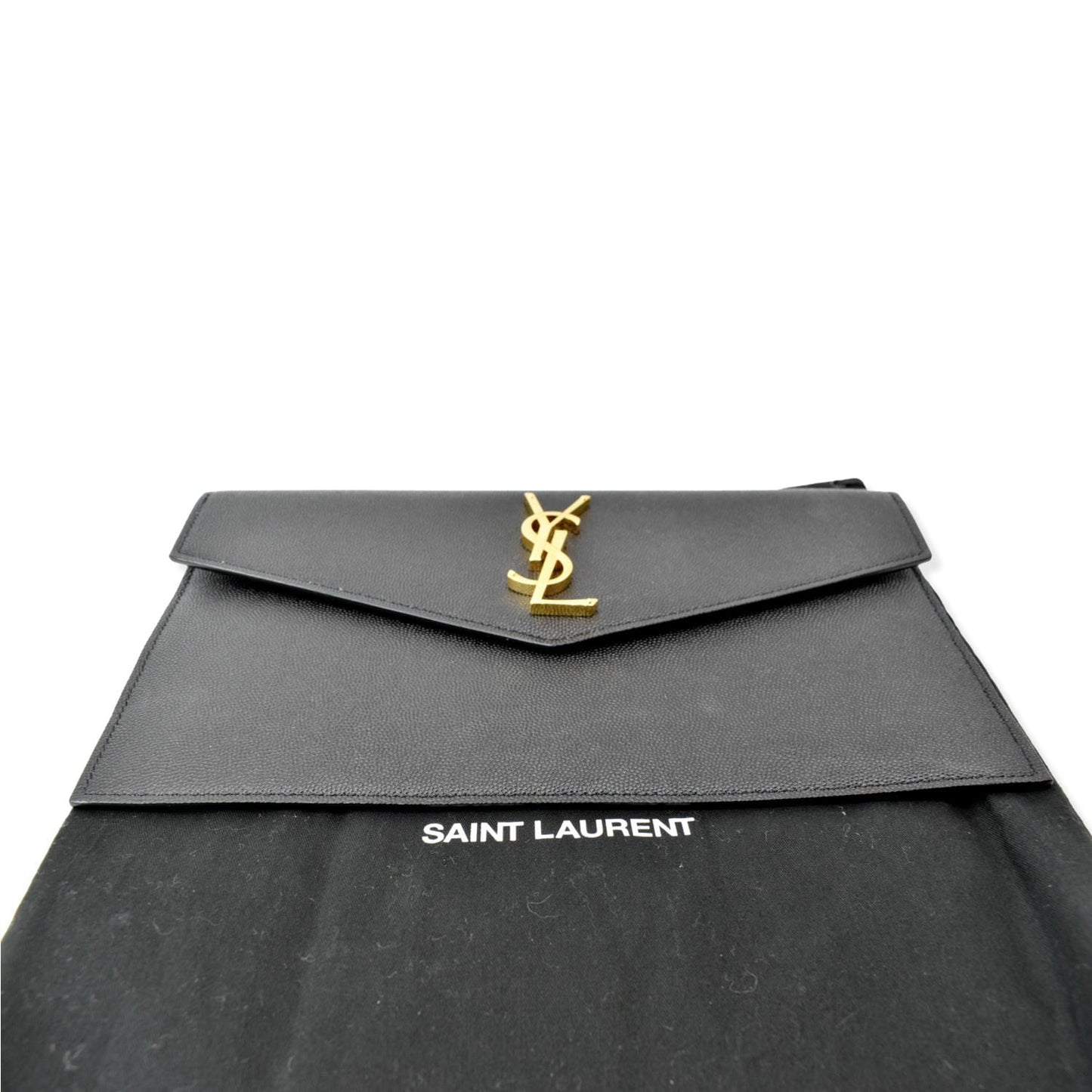 SAINT LAURENT Uptown Envelope Grain De Poudre Leather Clutch Black