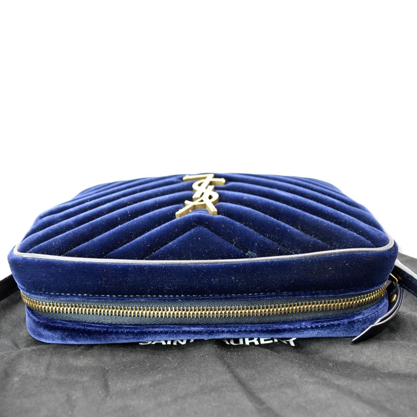 SAINT LAURENT Lou Velvet Camera Crossbody Bag Blue