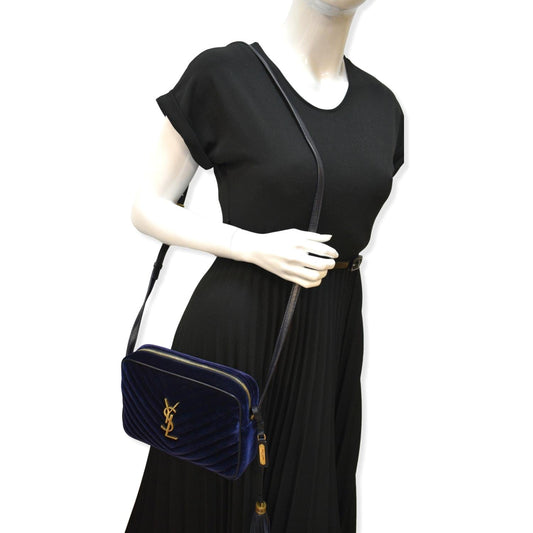 SAINT LAURENT Lou Velvet Camera Crossbody Bag Blue