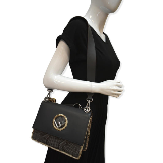 FENDI Kan I F Logo Python Leather Shoulder Bag Black