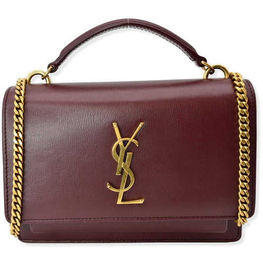 SAINT LAURENT Sunset Mini Leather Crossbody Bag Rouge Legion