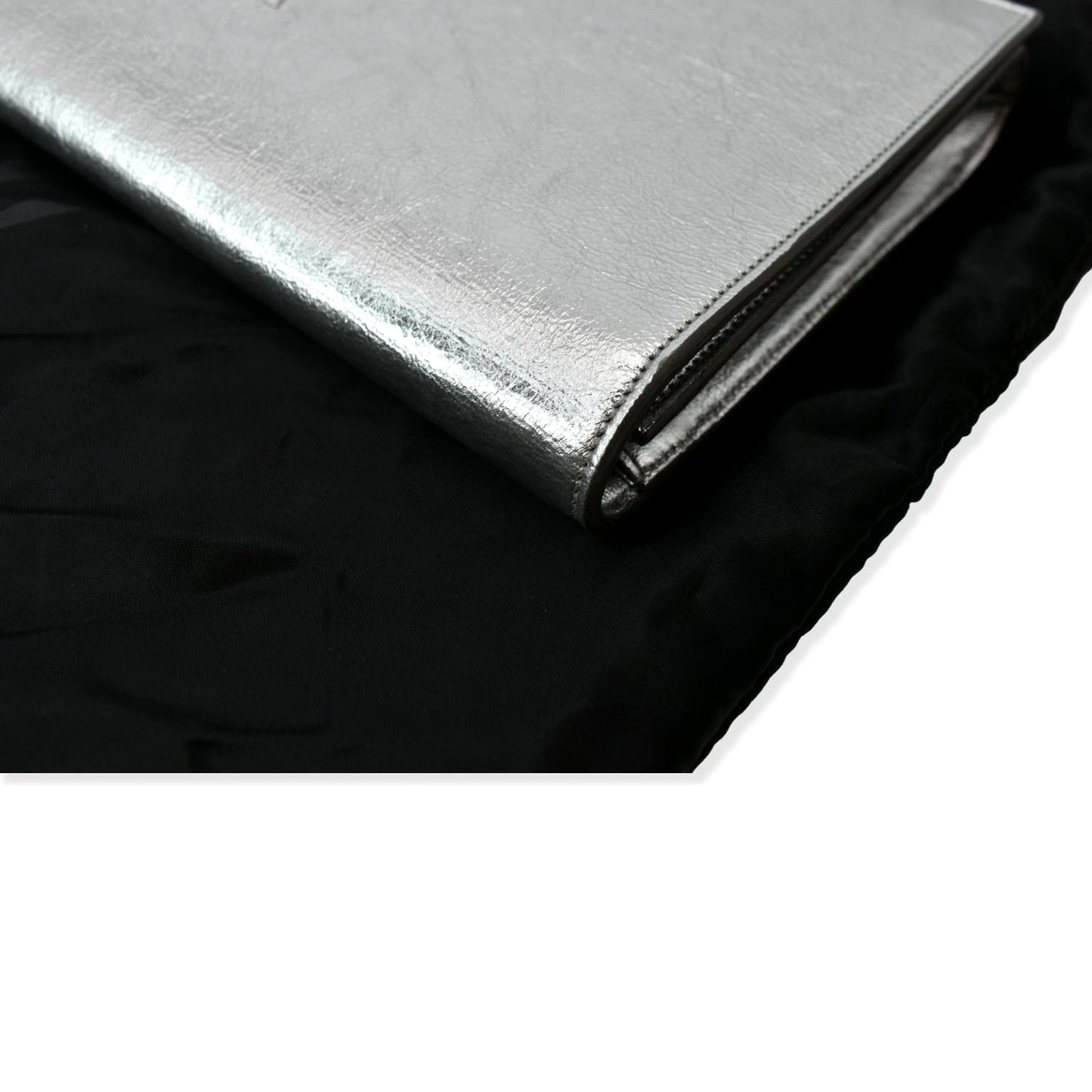 SAINT LAURENT Belle de Jour Leather Clutch Bag Silver