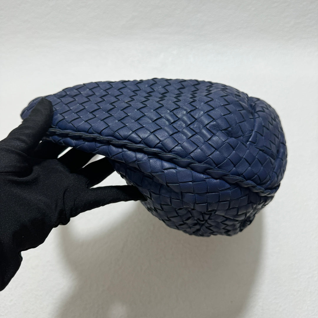 Bottega Veneta Belly Hobo Intrecciato Lambskin Leather Navy Medium 40cm