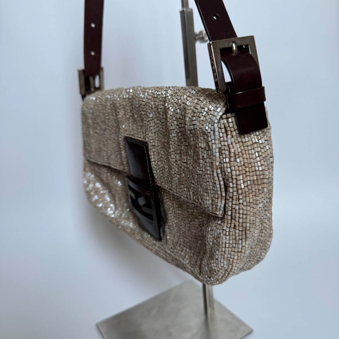 Fendi Baguette Shoulder bag with Glitter Beige Beads