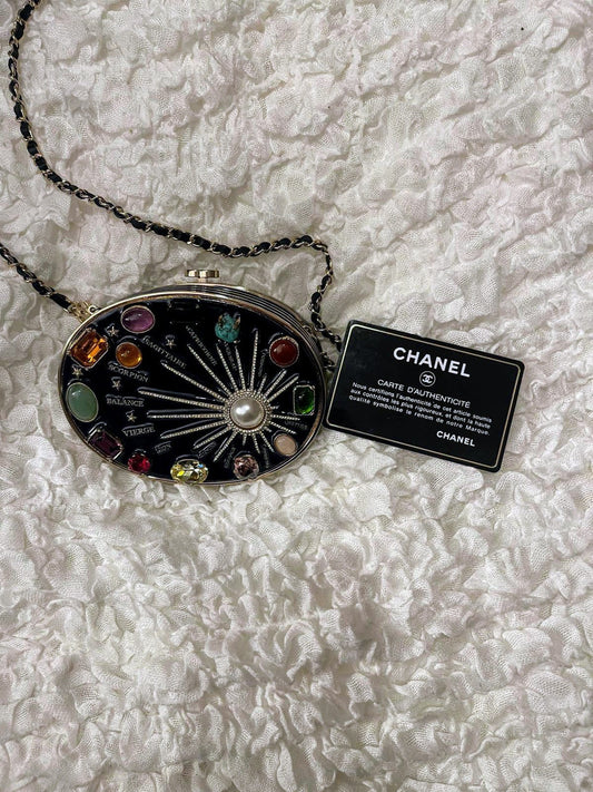 CHANEL Horoscope Navy Blue Metal Gripoix Gold Crystal Small Mini MinaudiÃ¨re Bag