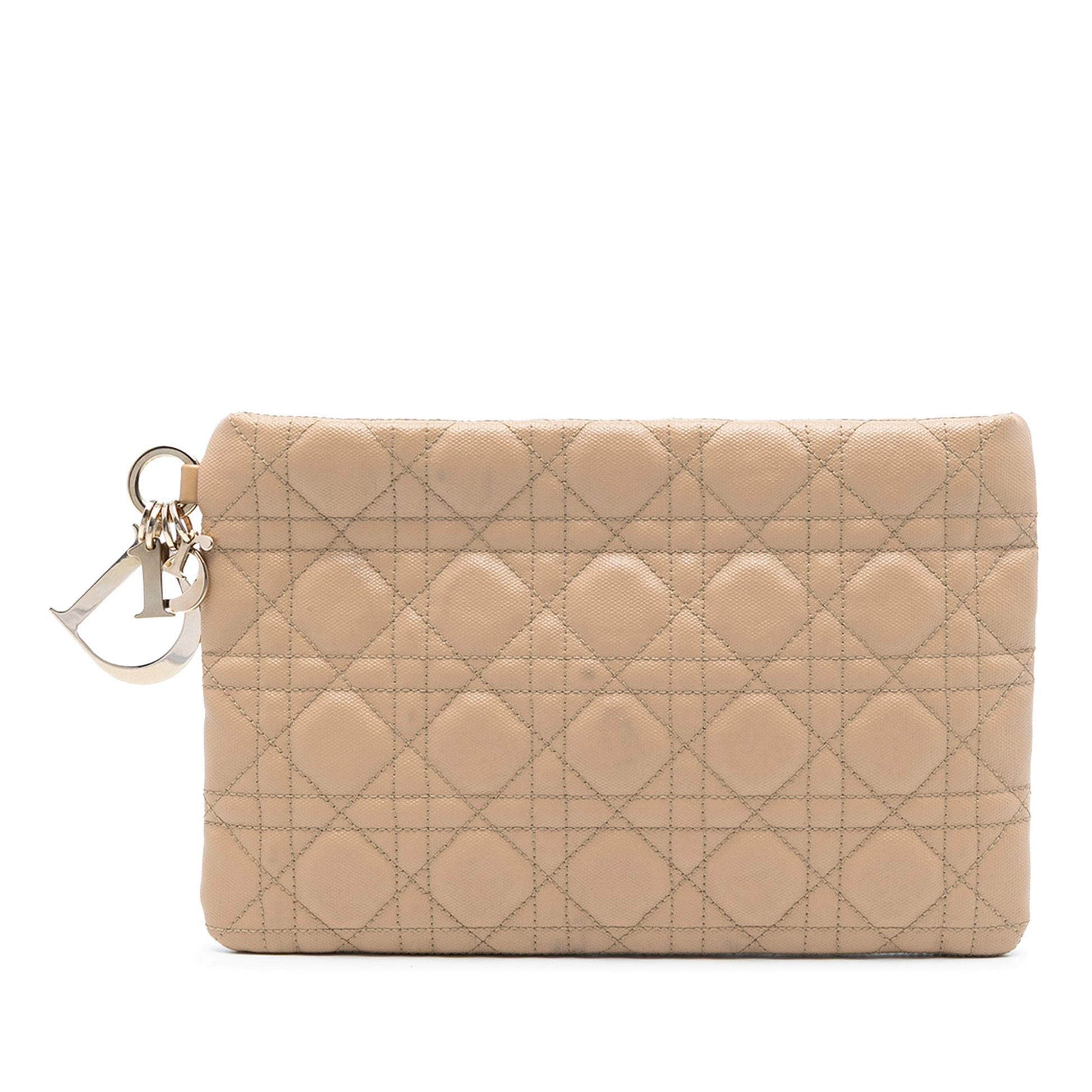 Beige Dior Coated Canvas Cannage Lady Dior Panarea Clutch