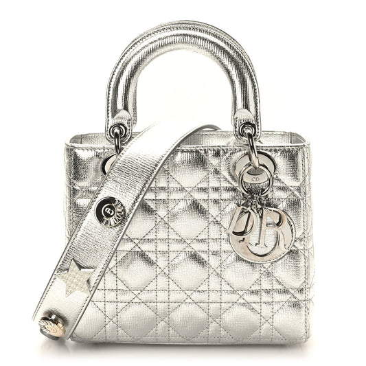 DIOR LADY DIOR CANNAGE LUCKY BADGES GRAINED METALLIC CALFSKIN BAG