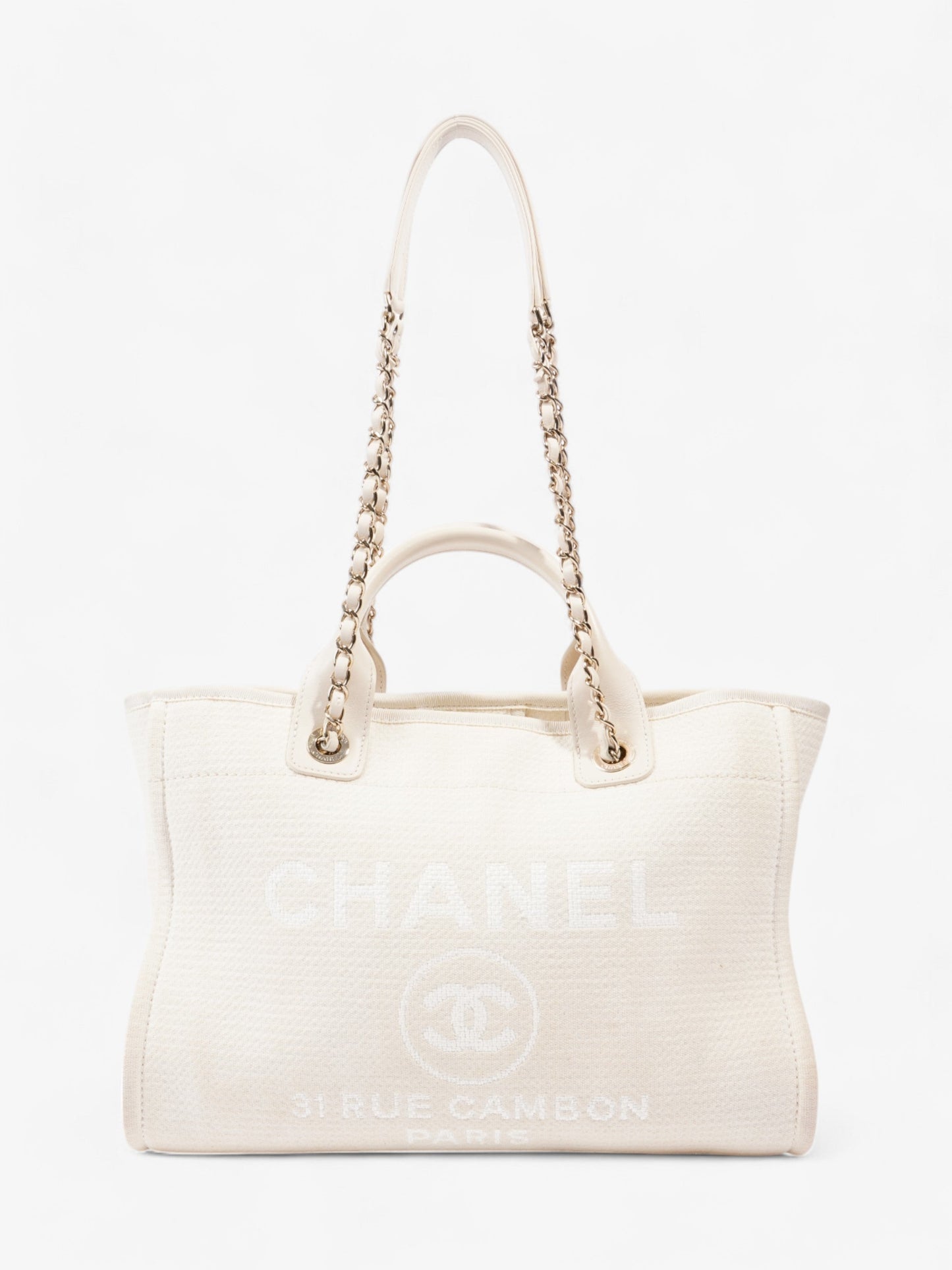 Chanel Deauville Tote Bag Cream Tweed Medium