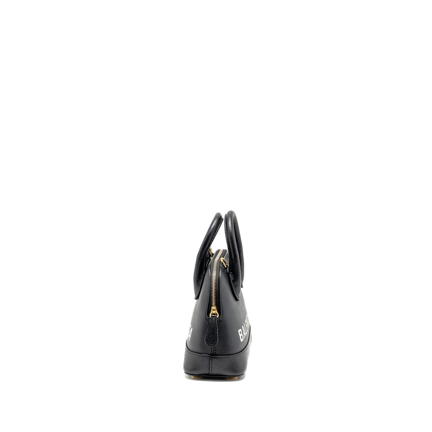 Balenciaga Ville Graffiti Top Handle Bowling Purse Grained Calfskin Black/White