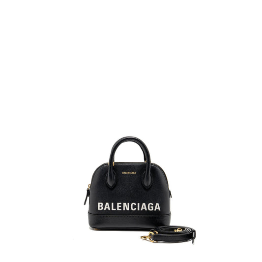 Balenciaga Ville Graffiti Top Handle Bowling Purse Grained Calfskin Black/White