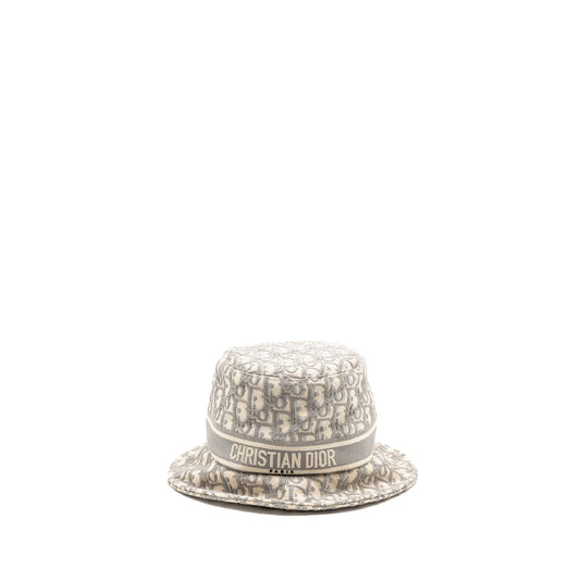 Dior Size 58 Oblique Small Brim Bucket Hat Cotton White/Gray
