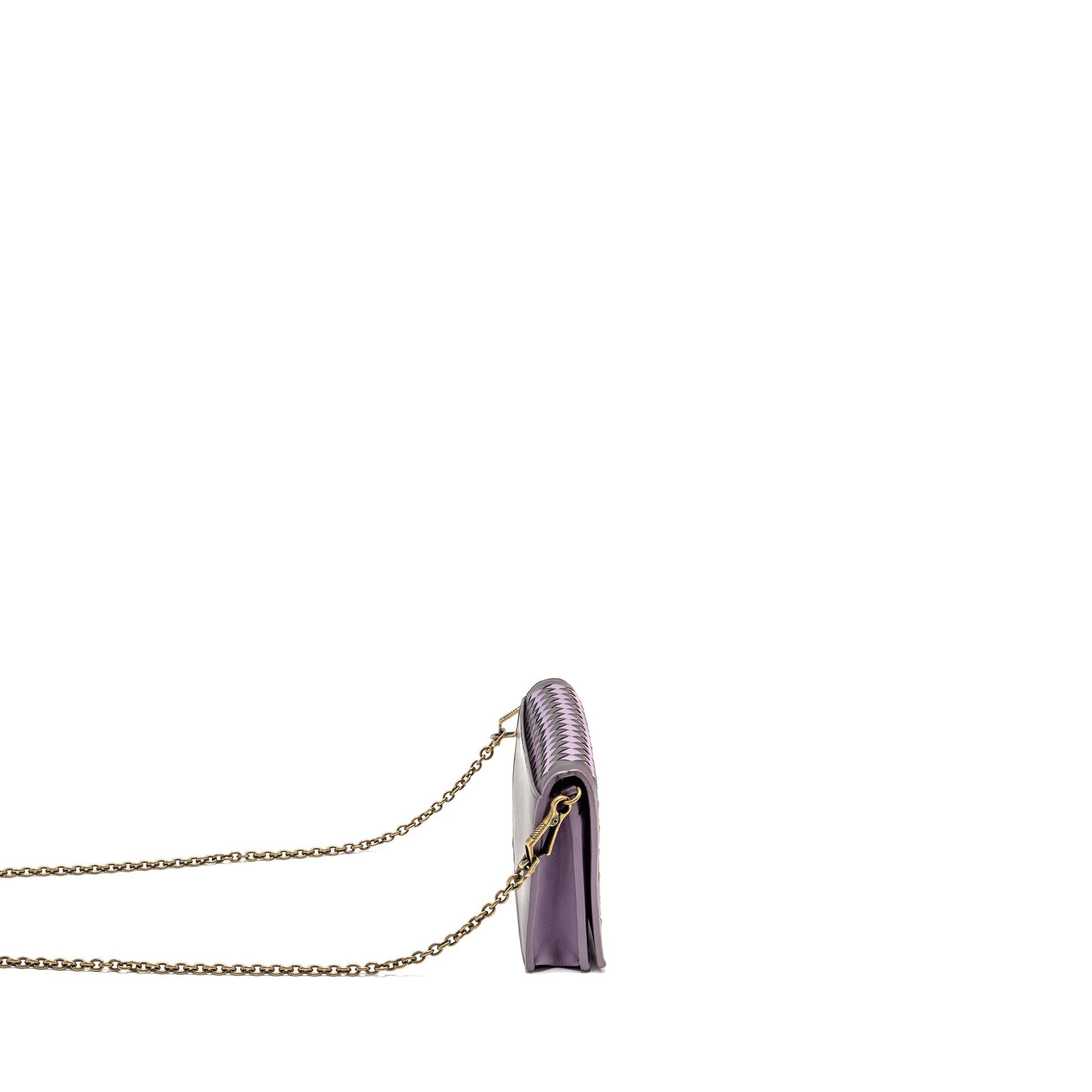 Bottega Veneta Intrecciato Wallet On Chain Leather Purple/Grey
