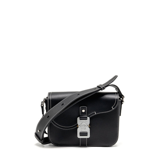 Dior Medium Saddle Flap Messenger Purse Grained Calfskin Black