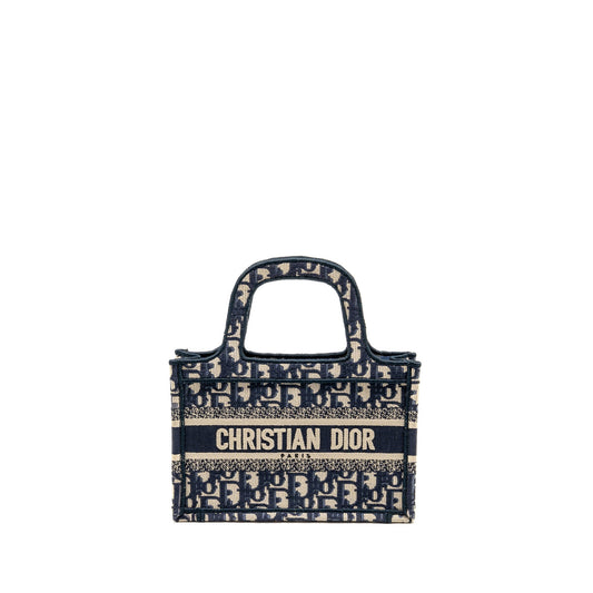 Dior Mini Book Tote Purse Blue Oblique Embriodery