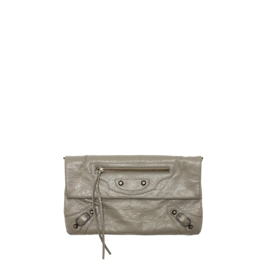 Balenciaga City Fold Clutch/Mini Purse Leather Grey Ruthenium Hardware