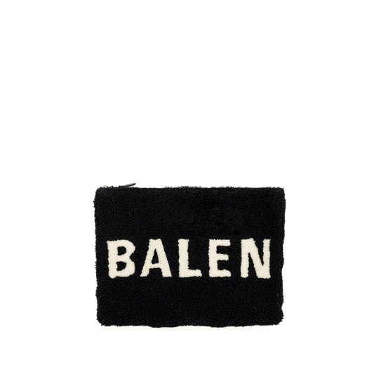 Balenciaga zip pouch clutch shearling black/ white