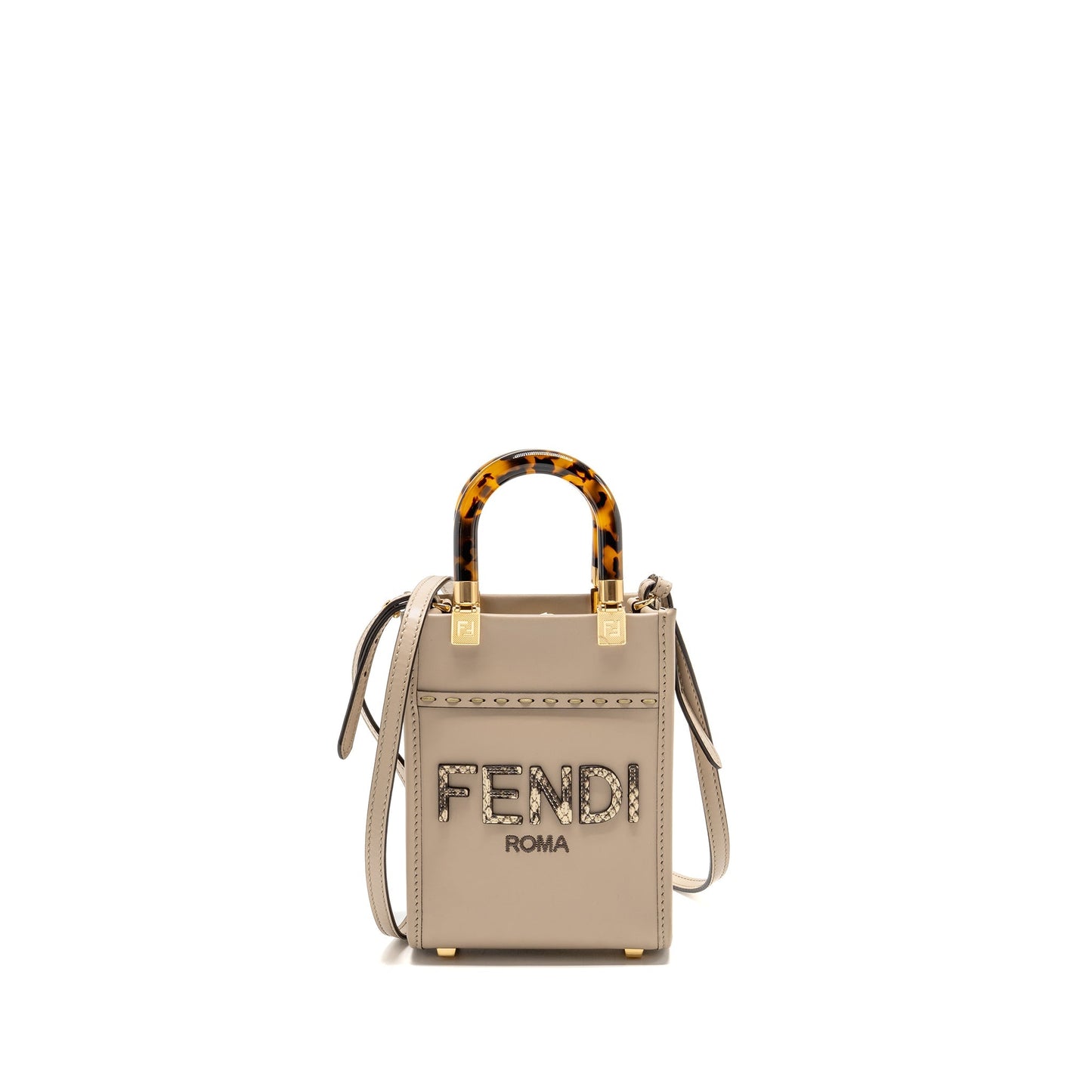 Fendi Mini Sunshine Shopper/Tote Purse Leather Light Grey