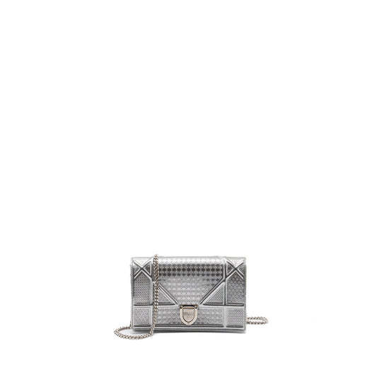 Dior Diorama Wallet On Chain Patent Metallic Silver