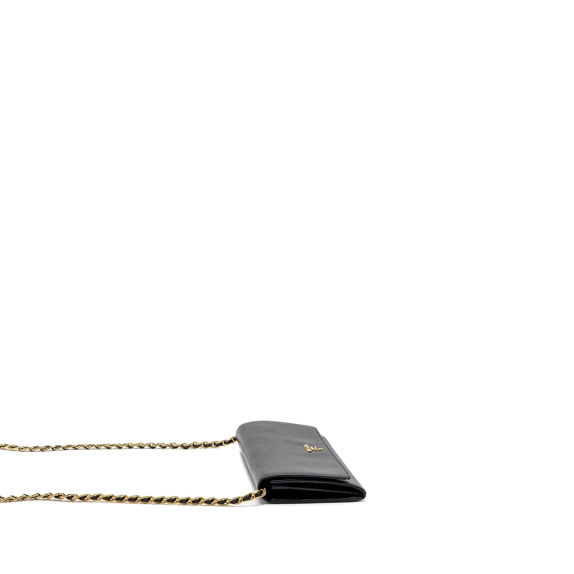 Prada long wallet with chain saffiano black GHW