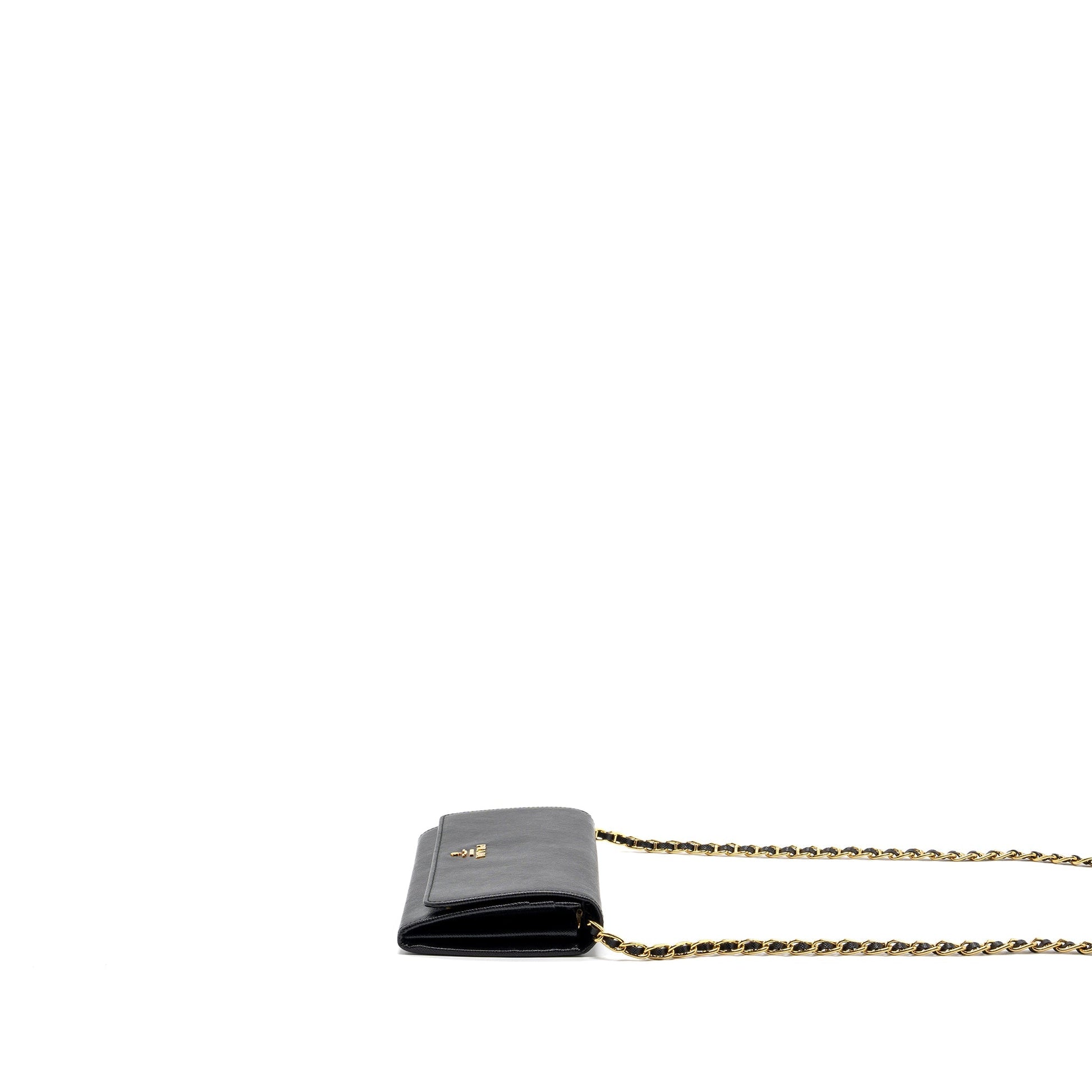 Prada long wallet with chain saffiano black GHW