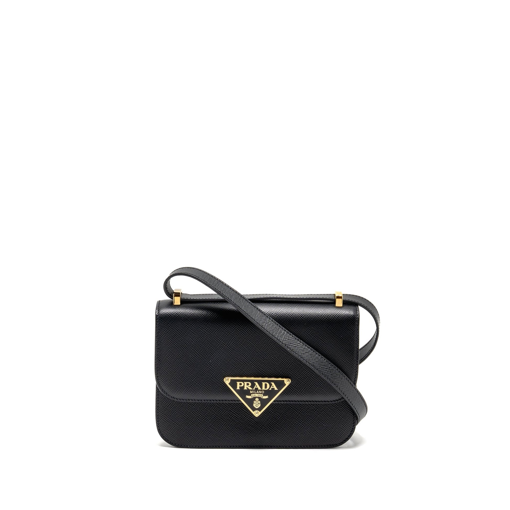 Prada Saffiano Leather Flap Mini Purse Calfskin Black