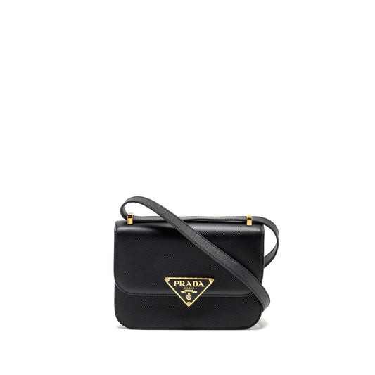 Prada Saffiano Leather Flap Mini Purse Calfskin Black