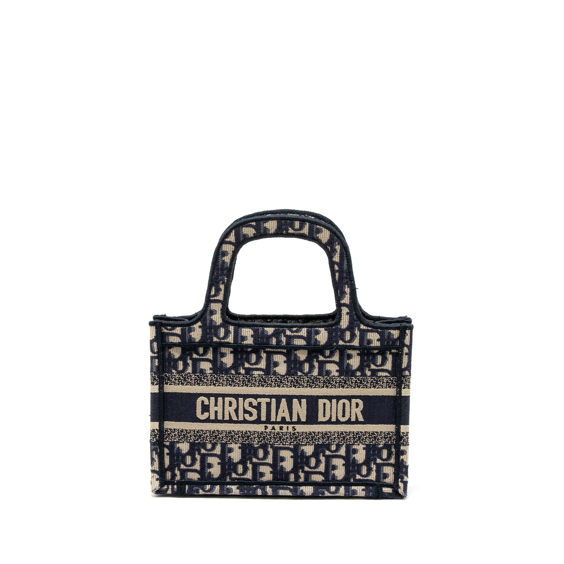 Dior Mini book Tote Blue Oblique Embroidery