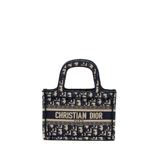 Dior Mini book Tote Blue Oblique Embroidery