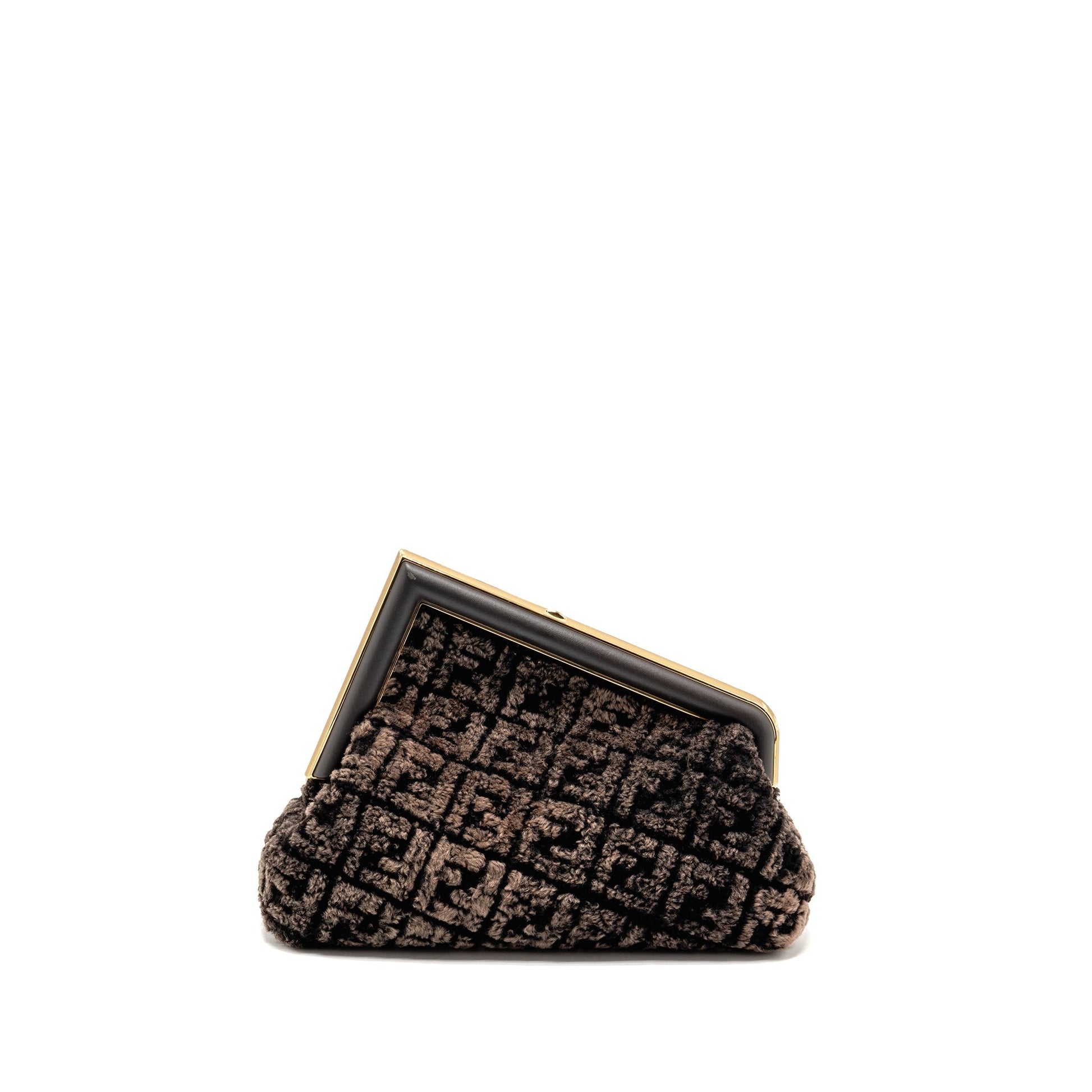 Fendi Medium Fendi First Clutch Purse Shearling Brown