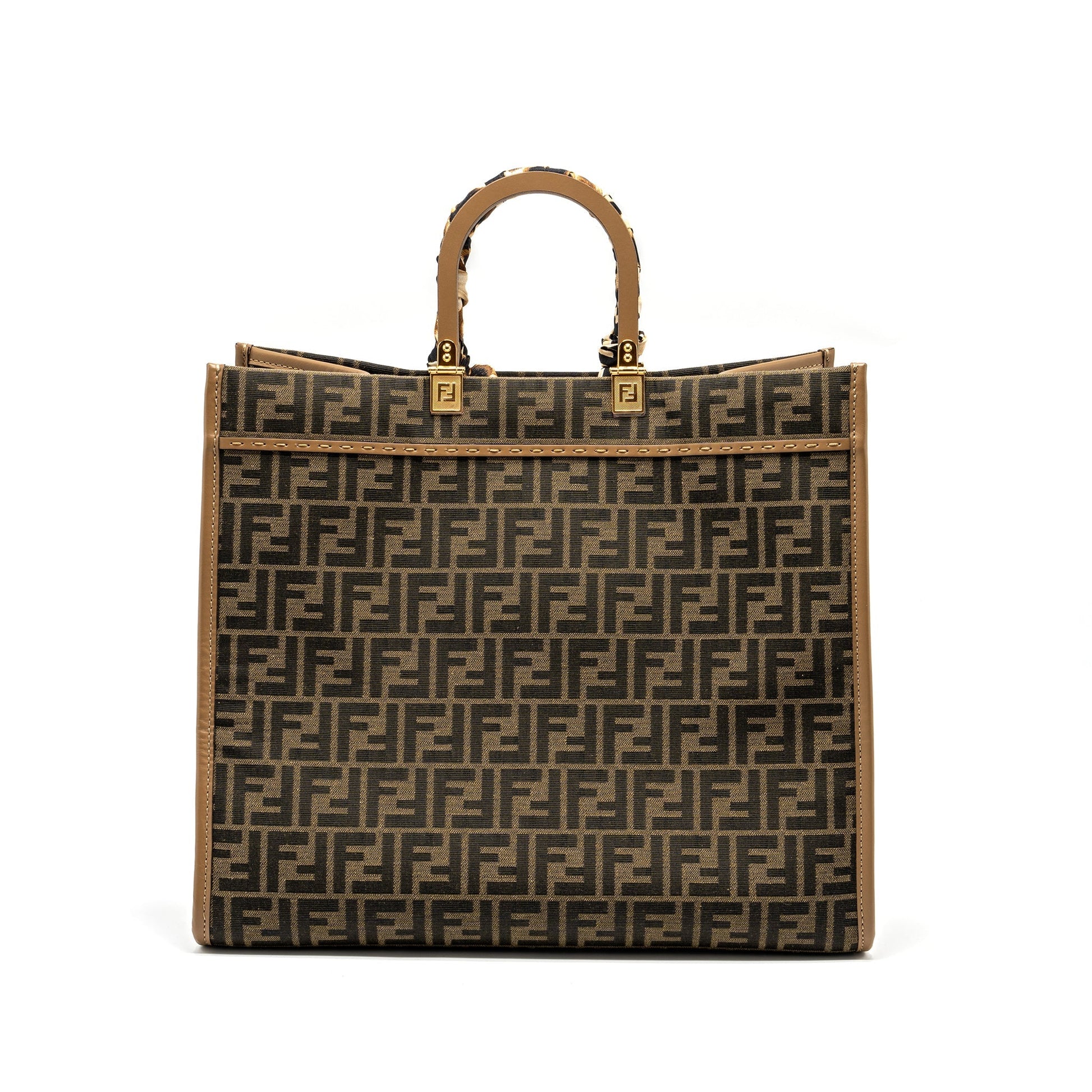 Fendi Sunshine Large Tote Shopper jacquard fabric Brown
