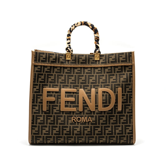Fendi Sunshine Large Tote Shopper jacquard fabric Brown