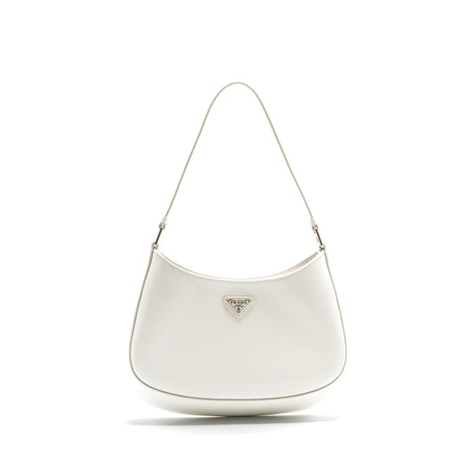 Prada Cleo Shoulder Bag Brushed Leather White SHW