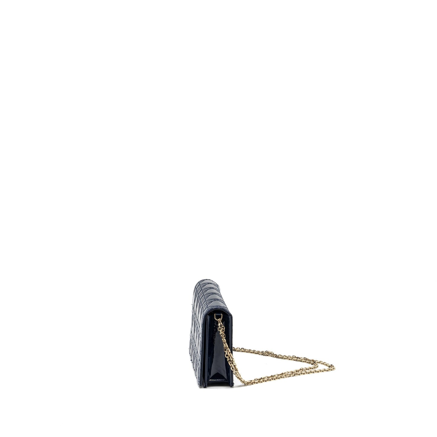 Dior Lady Dior Pouch with Chain patent dark blue