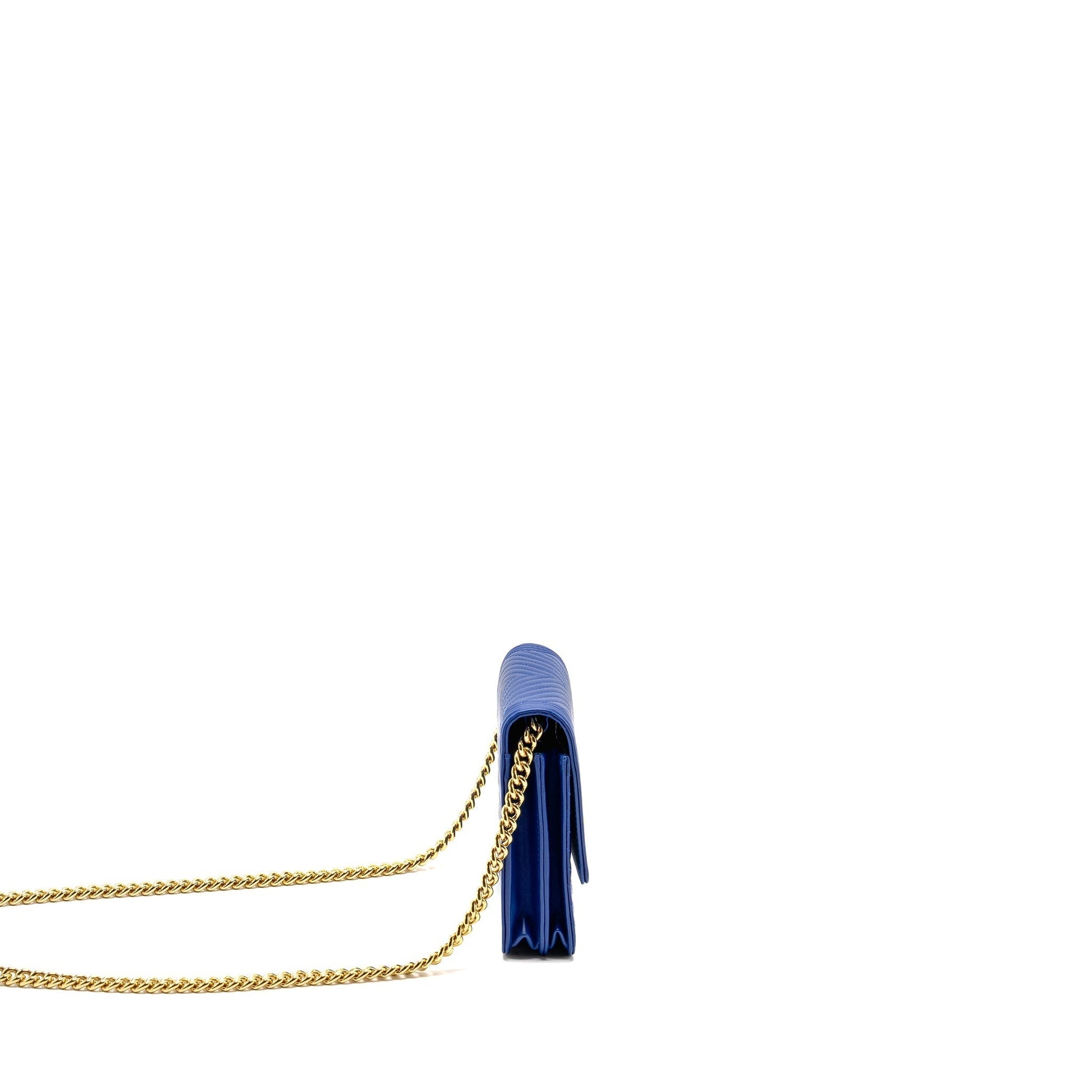 Chanel Boy Clutch with Chain Chervon Lambskin Blue GHW