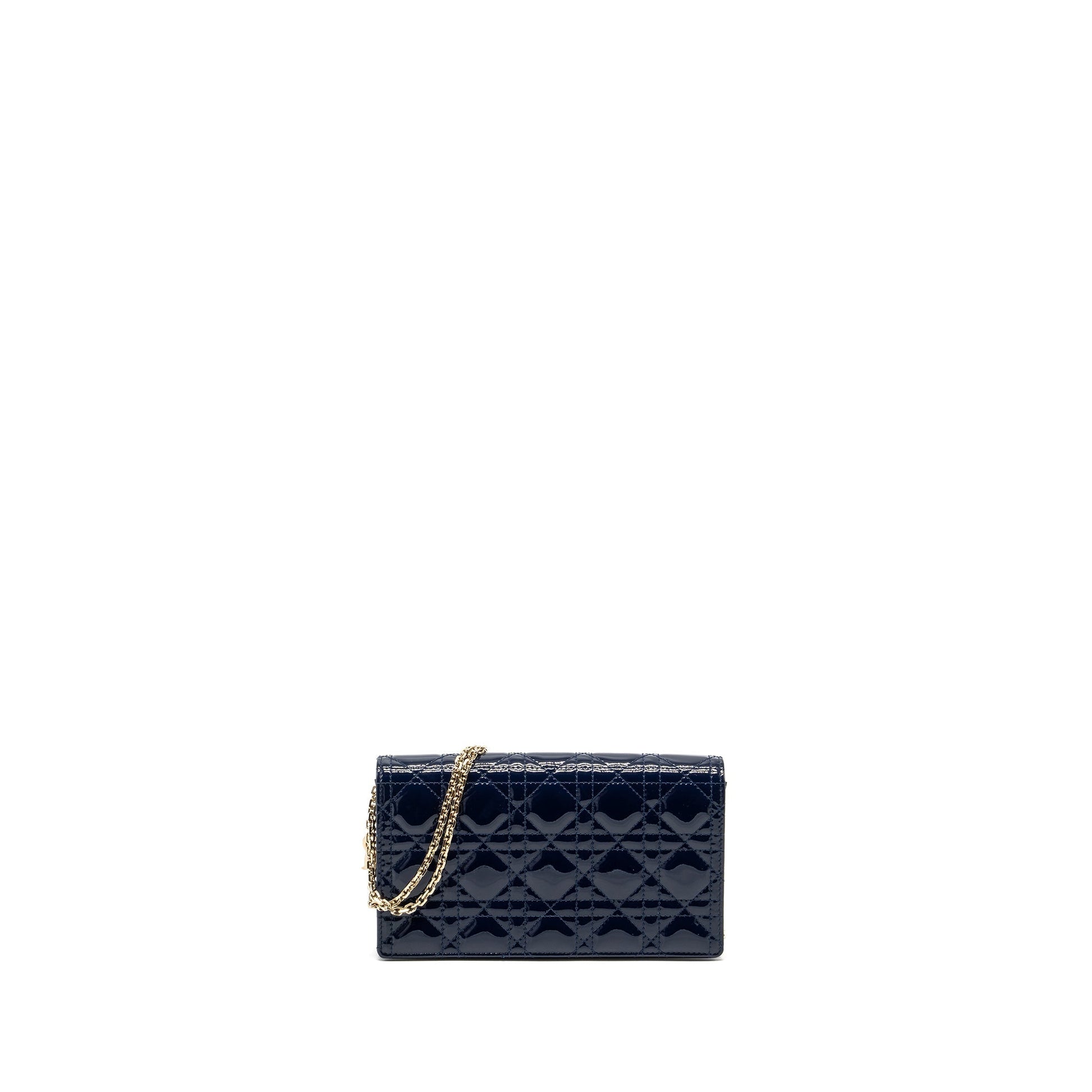 Dior Lady Dior Pouch with Chain patent dark blue