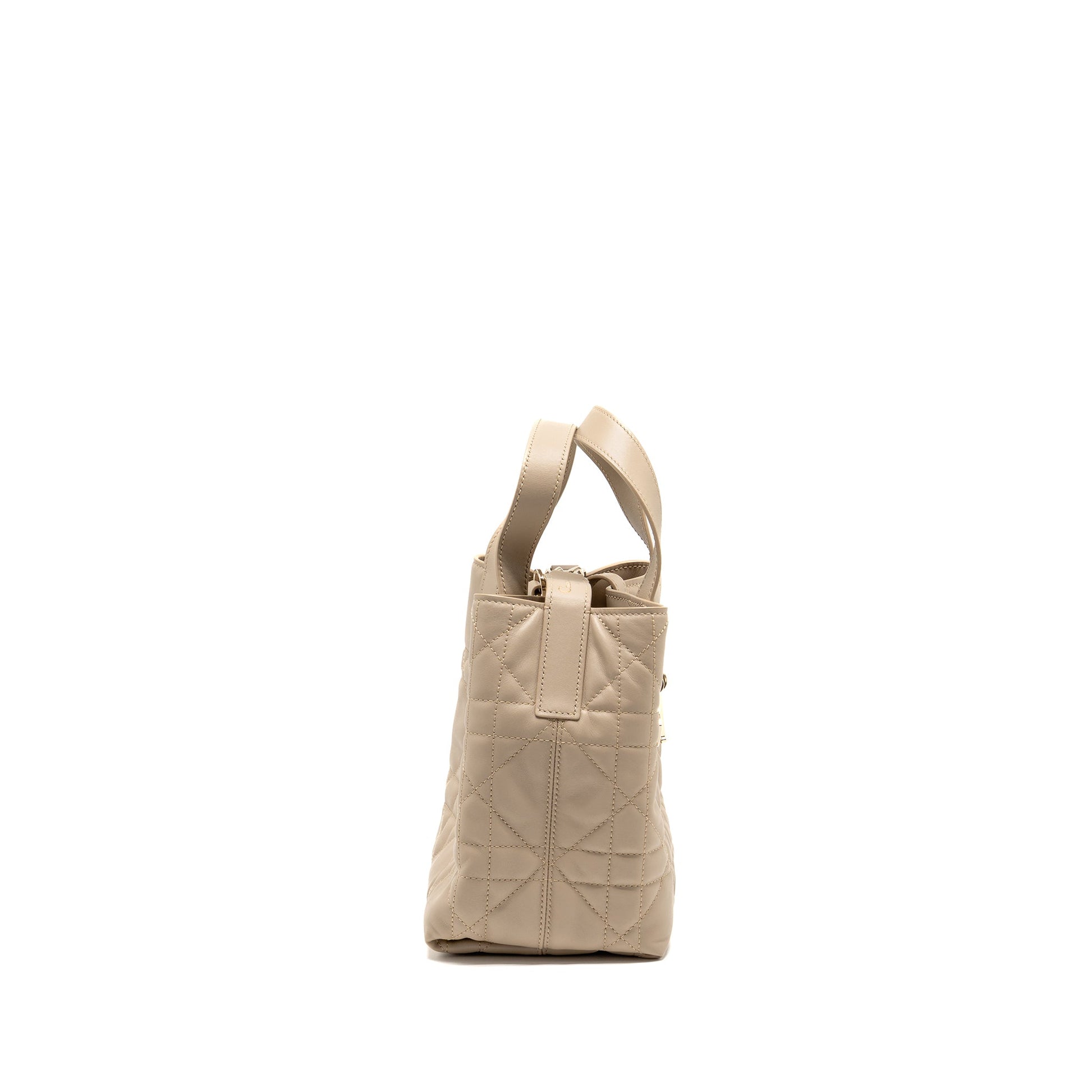 Dior Small Dior Toujours Vertical Tote Purse Macrocannage Calfskin Powder Beige
