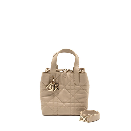 Dior Small Dior Toujours Vertical Tote Purse Macrocannage Calfskin Powder Beige