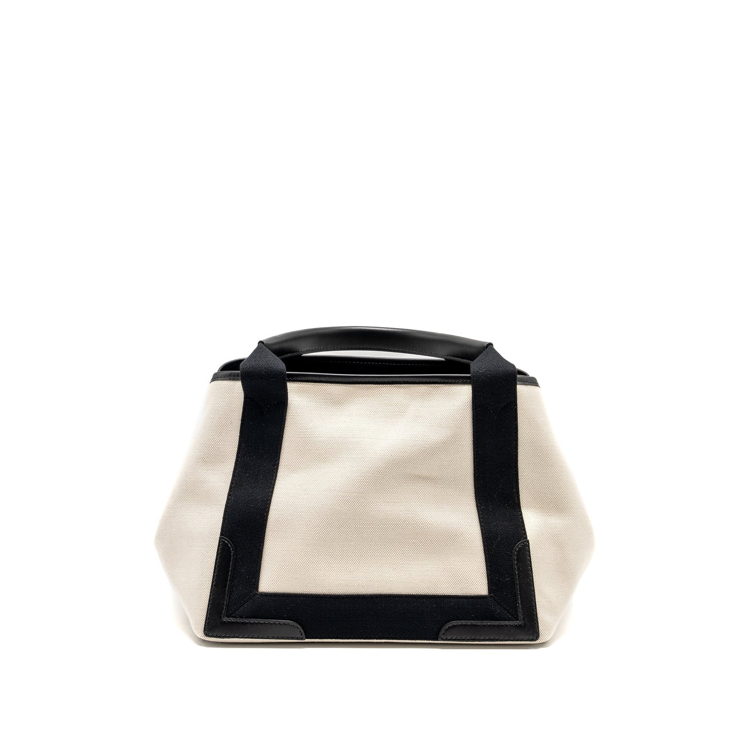 Balenciaga Cabas Tote Purse Canvas/Calfskin Natural/Black