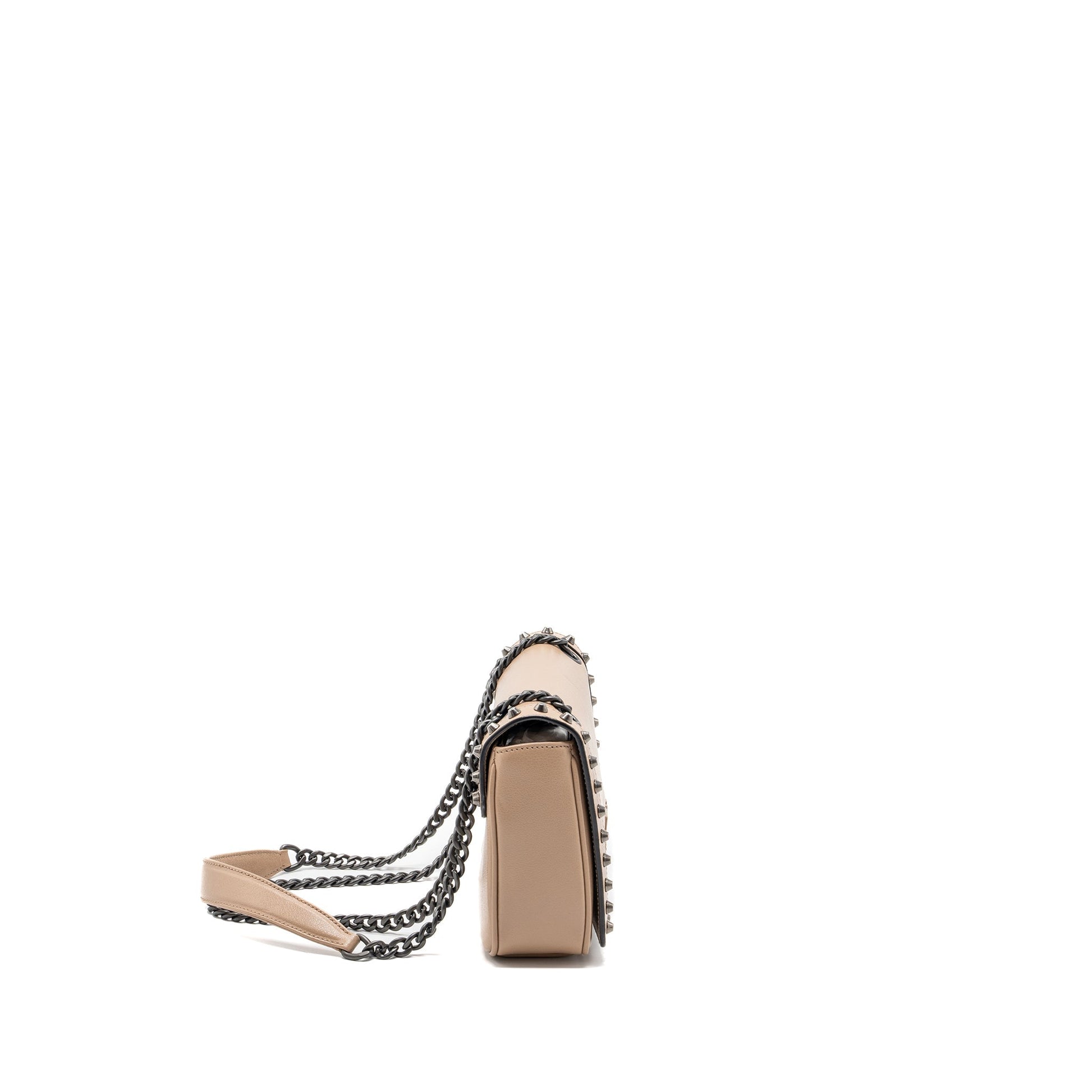 Prada Pattina Glace Studded Bag Calfskin Beige /Black Hardware